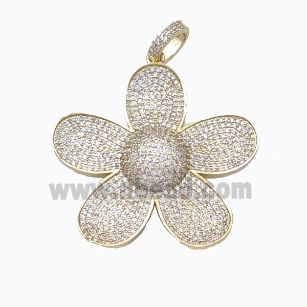 Copper Sunflower Pendant Micropave Zirconia Gold Plated