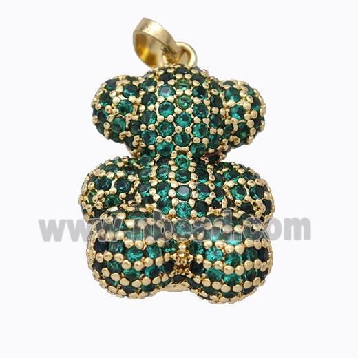 Copper Bear Pendant Micropave Green Zirconia Gold Plated