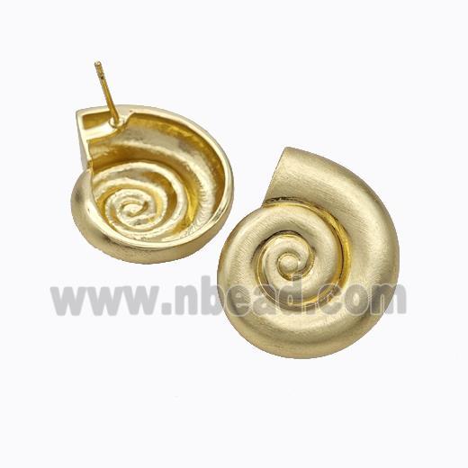 Copper Stud Earrings Spiral Shell Matte Gold Plated