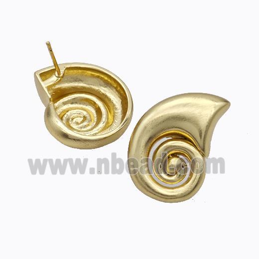 Copper Stud Earrings Spiral Shell Matte Gold Plated