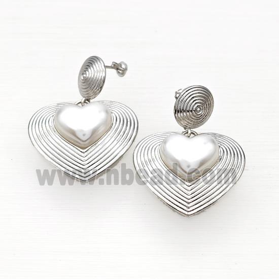 Copper Heart Stud Earrings Pave Pearlized Resin Rebirth Platinum Plated