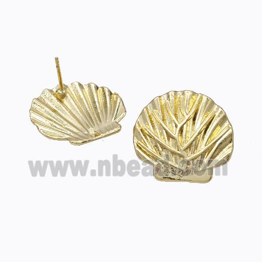 Copper Stud Earrings Scallop Gold Plated