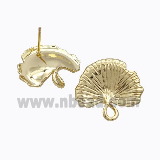 Copper Stud Earrings Ginkgo Leaf Gold Plated