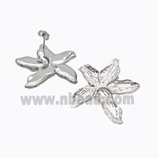 Copper Starfish Stud Earrings Platinum Plated