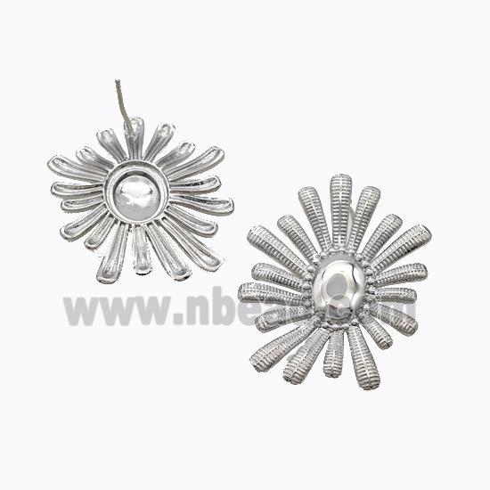 Copper Flower Stud Earrings Platinum Plated