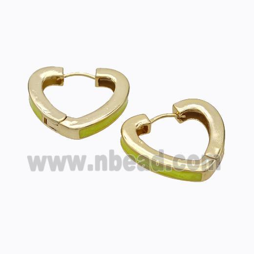 Copper Heart Latchback Earrings Yellow Painted Gold Plated