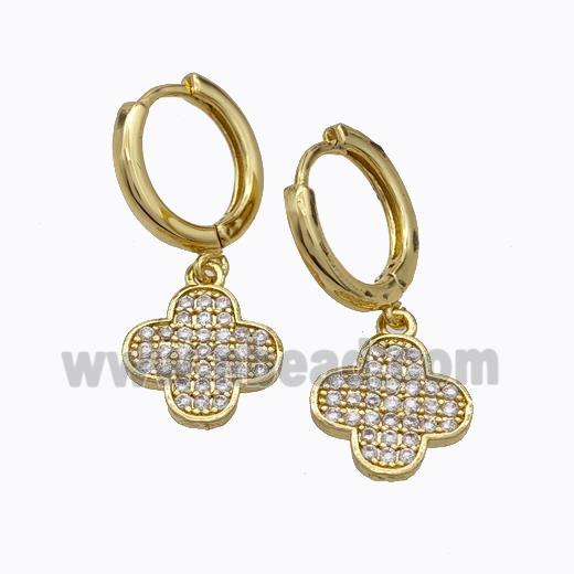 Copper Hoop Earrings Clover Pave Zirconia Gold Plated