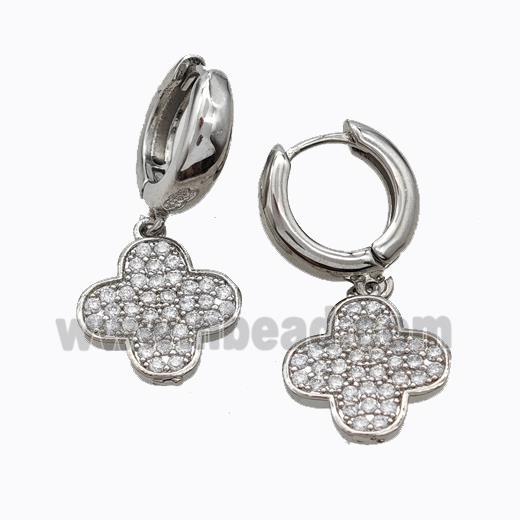 Copper Hoop Earrings Clover Pave Zirconia Platinum Plated