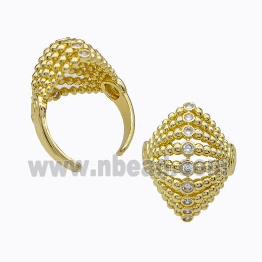 Copper Rings Pave Zirconia Hat Hollow Gold Plated