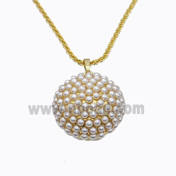 Copper Necklace Micropave Pearlized Resin Button Gold Plated