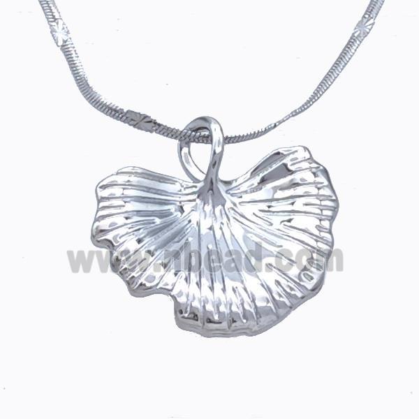 Copper Necklace Ginkgo Leaf Platinum Plated