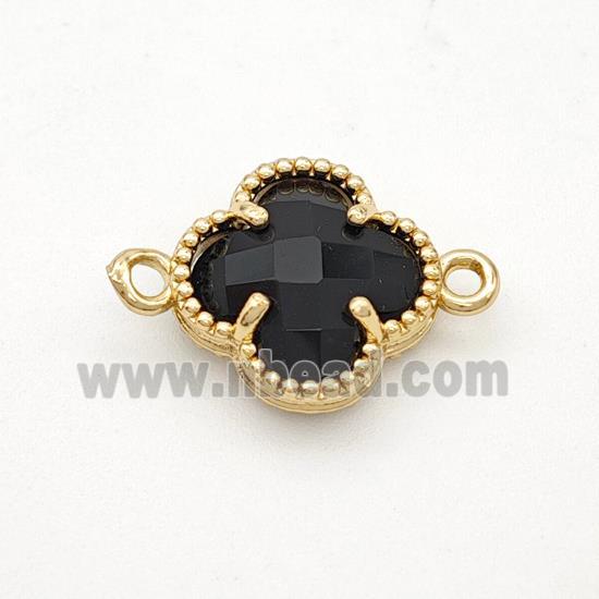 Black Crystal Glass Copper Clover Connector Gold Plated