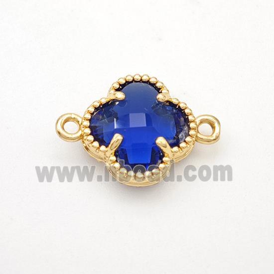 Blue Crystal Glass Copper Clover Connector Gold Plated