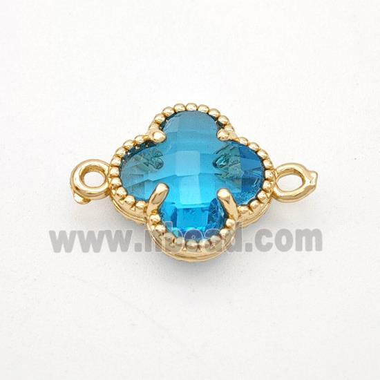 Aqua Crystal Glass Copper Clover Connector Gold Plated