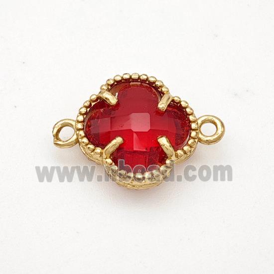 Red Crystal Glass Copper Clover Connector Gold Plated