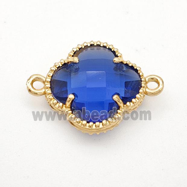 Blue Crystal Glass Copper Clover Connector Gold Plated