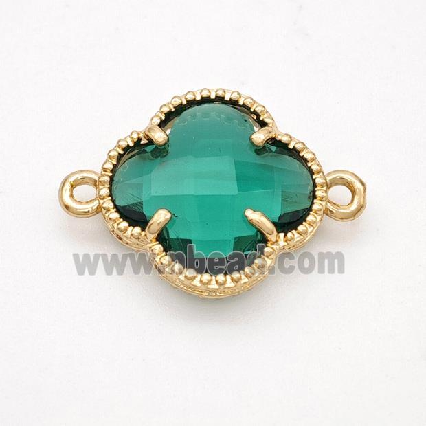 Green Crystal Glass Copper Clover Connector Gold Plated