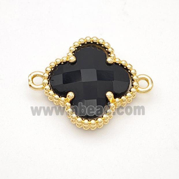 Black Crystal Glass Copper Clover Connector Gold Plated