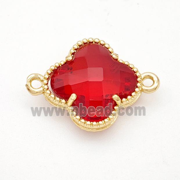 Red Crystal Glass Copper Clover Connector Gold Plated