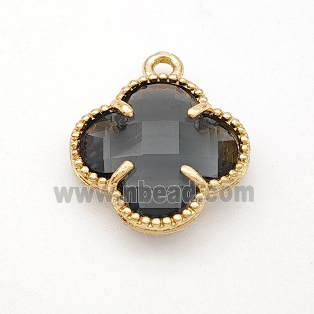 Smoky Crystal Glass Copper Clover Pendant Gold Plated