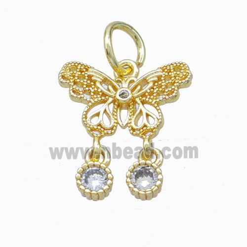 Copper Butterfly Pendant Pave Zirconia Gold Plated