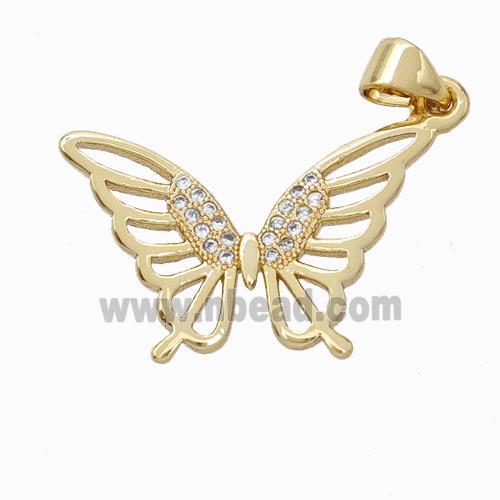 Copper Butterfly Pendant Micropave Zirconia Gold Plated