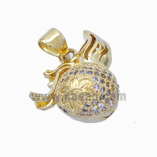 Copper Gourd Pendant Pave Zirconia Gold Plated