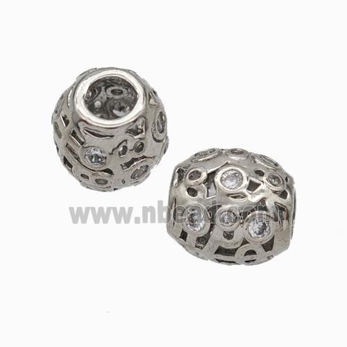 Copper Barrel Beads Micropave Zirconia Large Hole Platinum Plated