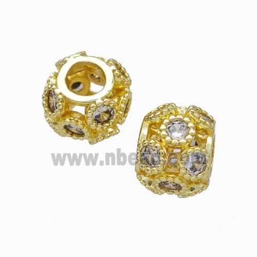 Copper Rondelle Beads Micropave Zirconia Large Hole Gold Plated