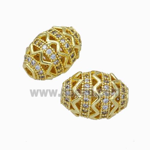 Copper Rice Beads Micropave Zirconia Large Hole Gold Plated