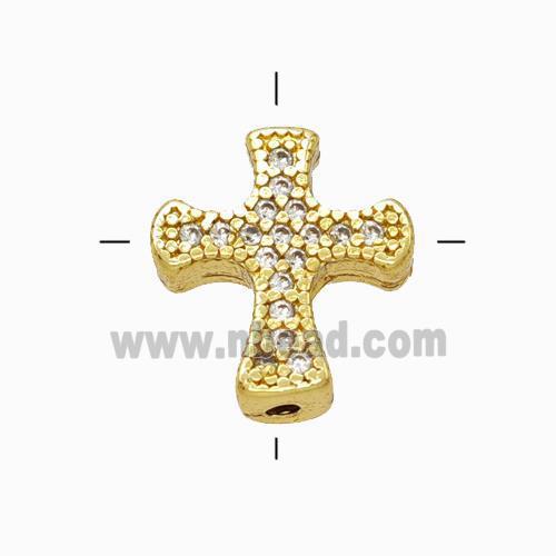 Copper Cross Beads Micropave Zirconia Gold Plated