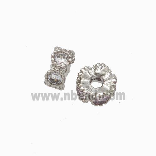 Copper Heishi Beads Pave Zirconia Platinum Plated