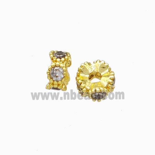 Copper Heishi Beads Pave Zirconia Gold Plated