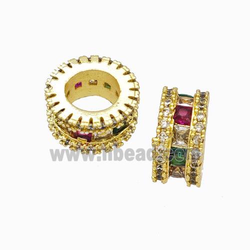 Copper Heishi Spacer Beads Micropave Zirconia Large Hole Gold Plated