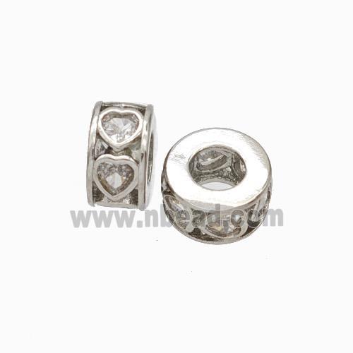 Copper Heishi Spacer Beads Micropave Zirconia Heart Large Hole Platinum Plated