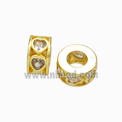 Copper Heishi Spacer Beads Micropave Zirconia Heart Large Hole Gold Plated