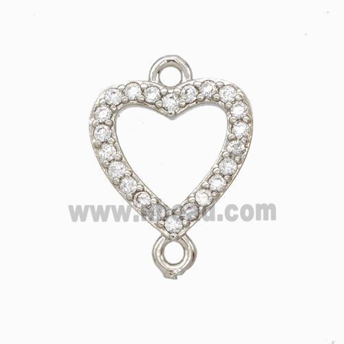 Copper Heart Connector Pave Zirconia Platinum Plated