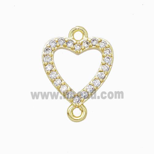 Copper Heart Connector Pave Zirconia Gold Plated