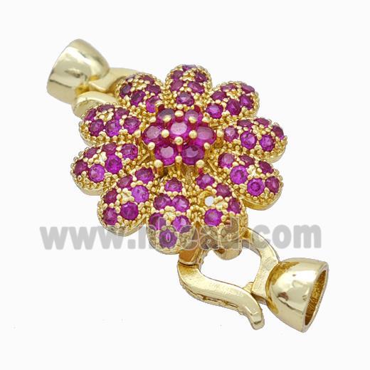 Copper Cordend Clasp Pave Zirconia Flower Gold Plated