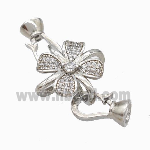 Copper Cordend Clasp Pave Zirconia Clover Platinum Plated