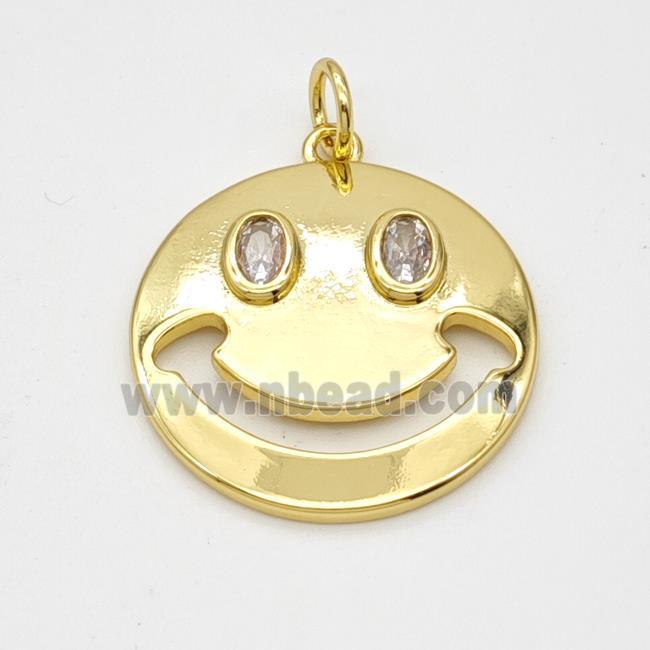 Copper Emoji Pendant Pave Zirconia Smileface Gold Plated