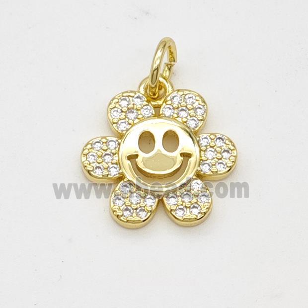 Copper Sunflower Pendant Pave Zirconia Smileface Gold Plated