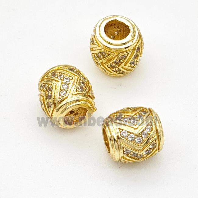 Copper Barrel Beads Micropave Zirconia Large Hole Gold Plated