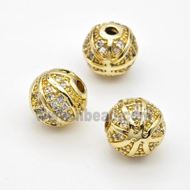 Copper Round Beads Micropave Zirconia Basketball Sports Gold Plated