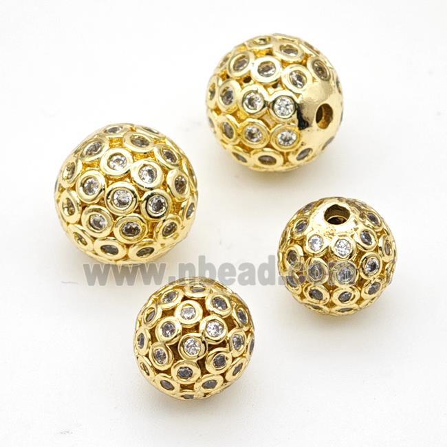 Copper Round Beads Micropave Zirconia Gold Plated