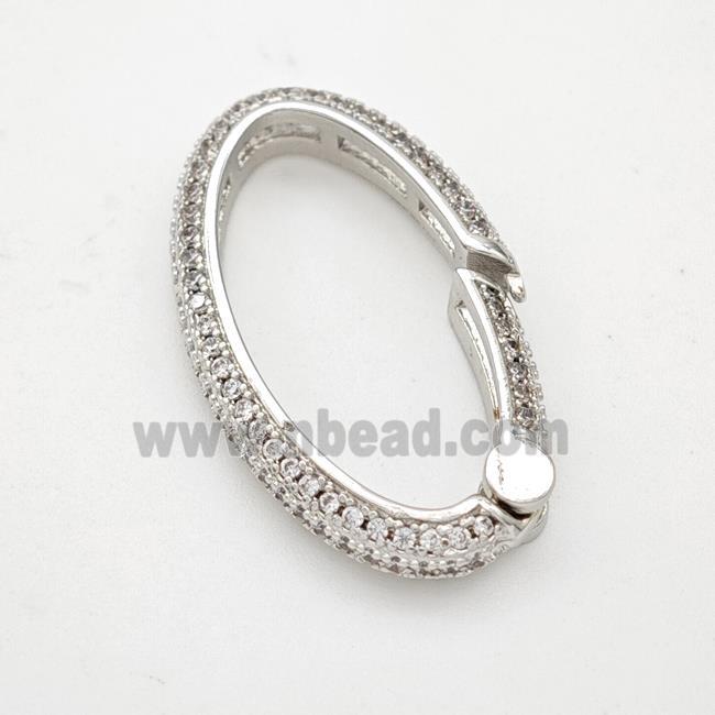 Copper Oval Carabiner Clasp Micropave Zirconia Platinum Plated