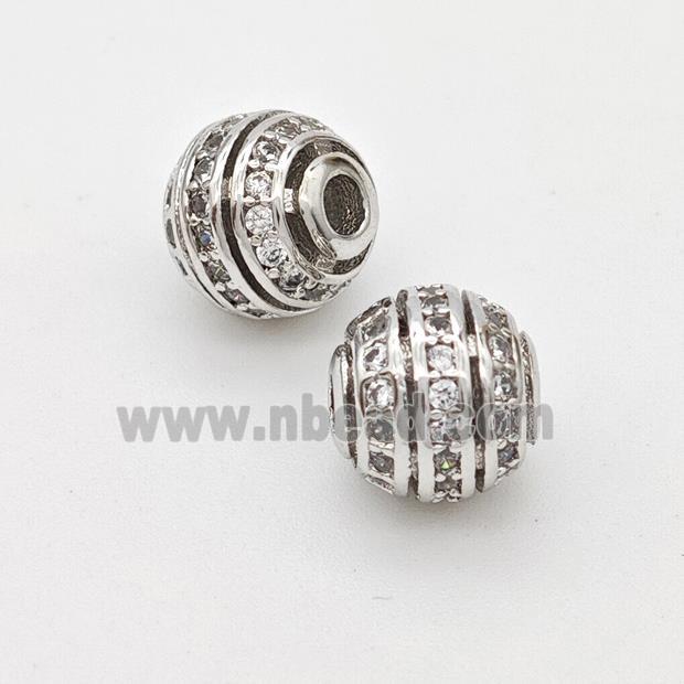 Copper Round Beads Micropave Zirconia Hollow Platinum Plated