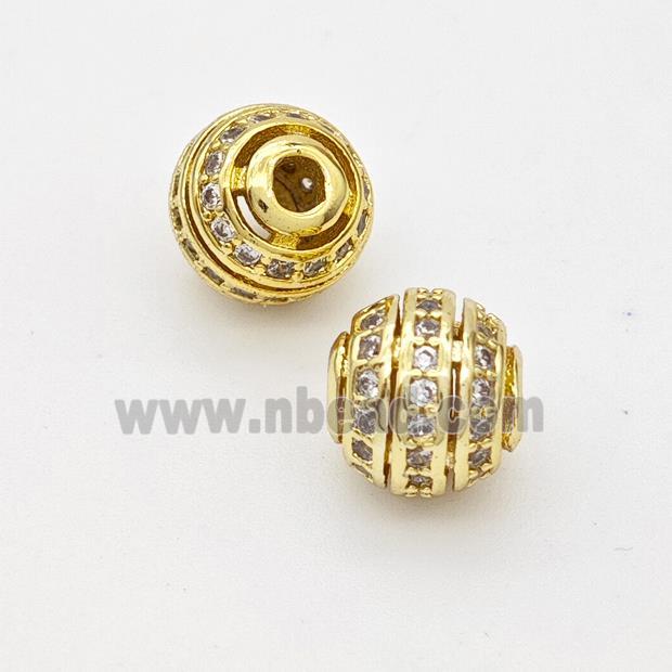 Copper Round Beads Micropave Zirconia Hollow Gold Plated