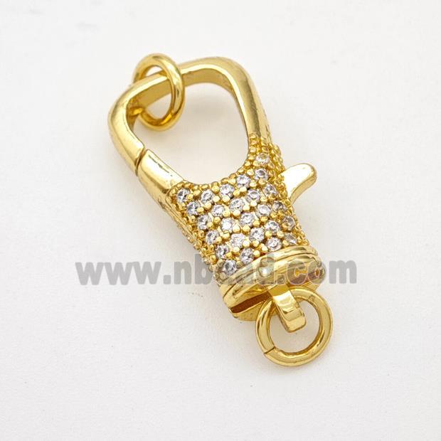 Copper Lobster Clasp Micropave Zirconia Gold Plated