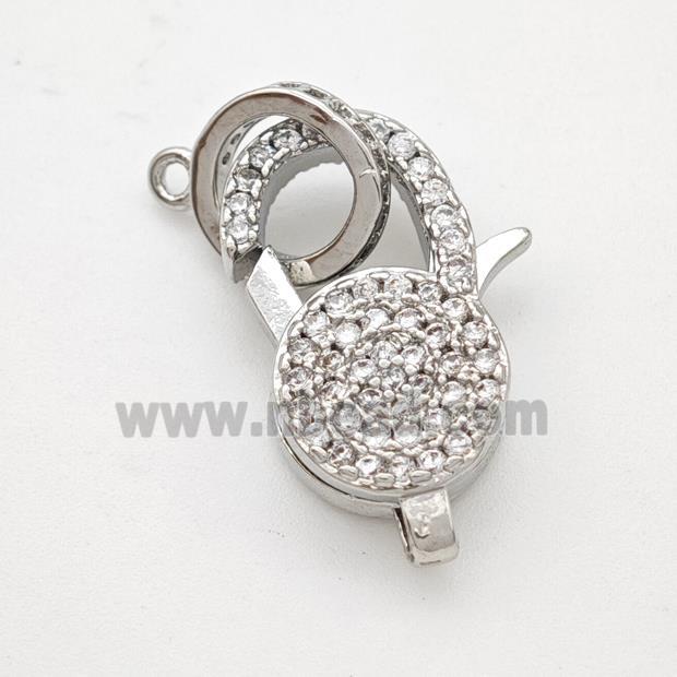 Copper Lobster Clasp Micropave Zirconia Platinum Plated